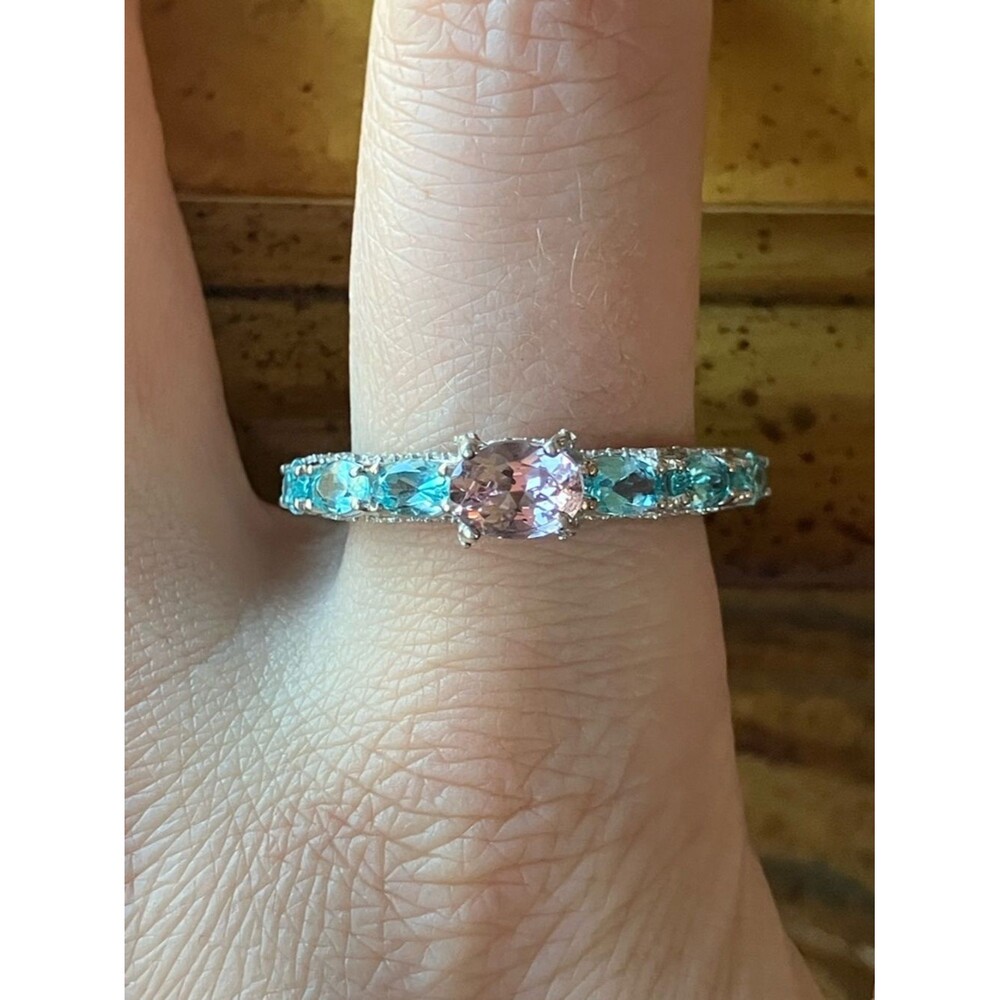 Natural Morganite Sterling Silver Eternity Ring Size 10